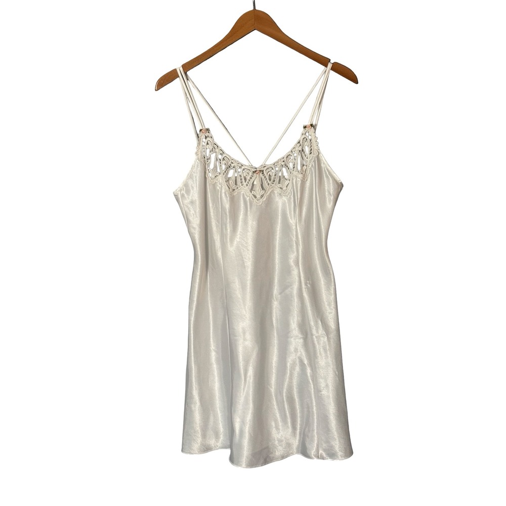 California Dynasty Vintage Satin Lace Chemise Nightgown Medium White 00991M